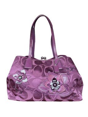 Coach Signature Sateen Floral Appliqué Kisslock Carryall